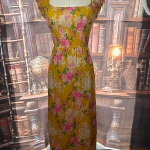 Yellow Lark & Grey Floral Maxi Dress‎